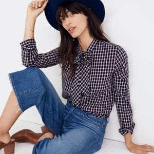 Madewell Tie-Neck Shirt in Lambeth Plaid